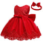 Baby Christmas Embroidery Lace Dresses Little Kid Easter Halloween Wedding Formal Event Dress (Red 8348,24M)