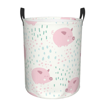 Pevtufa Cute Pigs Foldable Laundry Basket Organizer,Fabric Clothes Toy Storage Basket Nursery Hamper Storage Bin For Household B