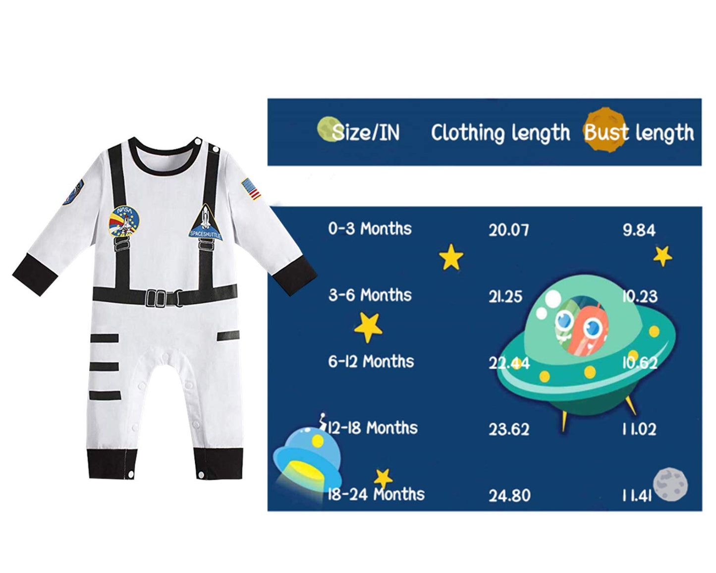 Lensous Paddy Field Baby Boys Girls Astronaut Suit Space Explorer Jumpsuit Cosplay Costume Halloween (0-3 Months)