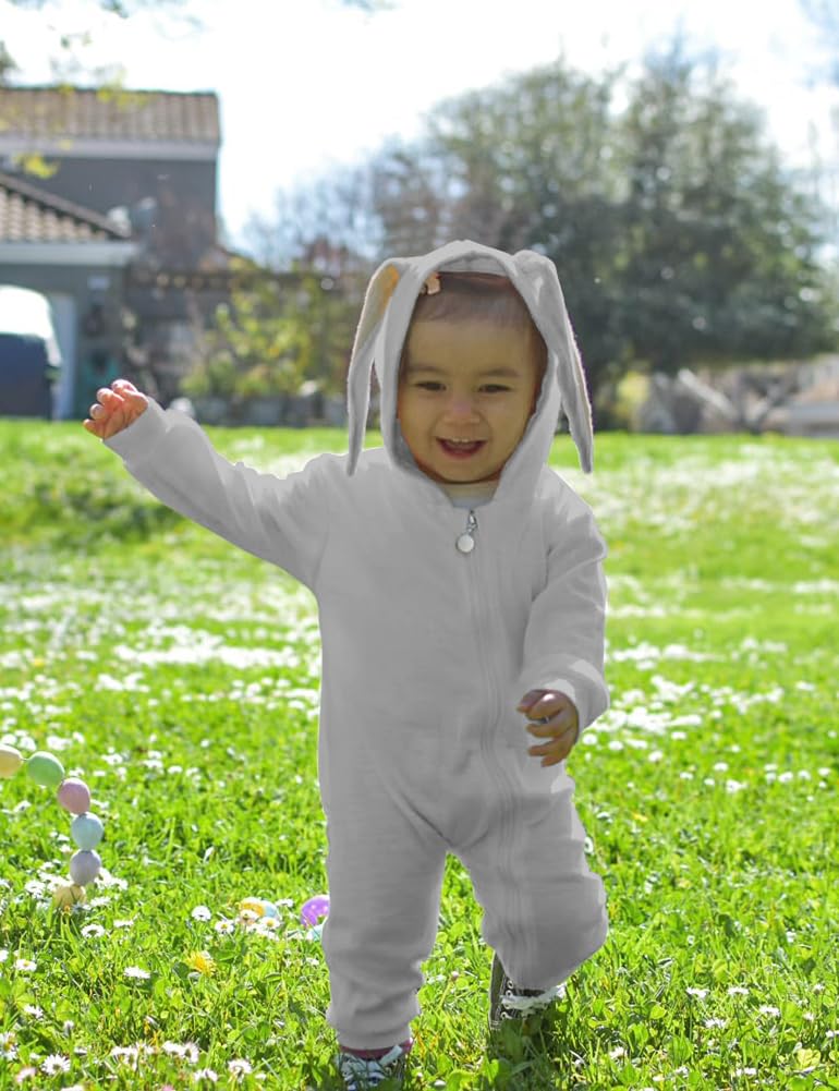 Agqt Baby Boys First Easter Romper Bunny Ear Halloween Animal Costumes Bodysuits Long Sleeve Hoodie Outfit Gray Size 12-18 Month