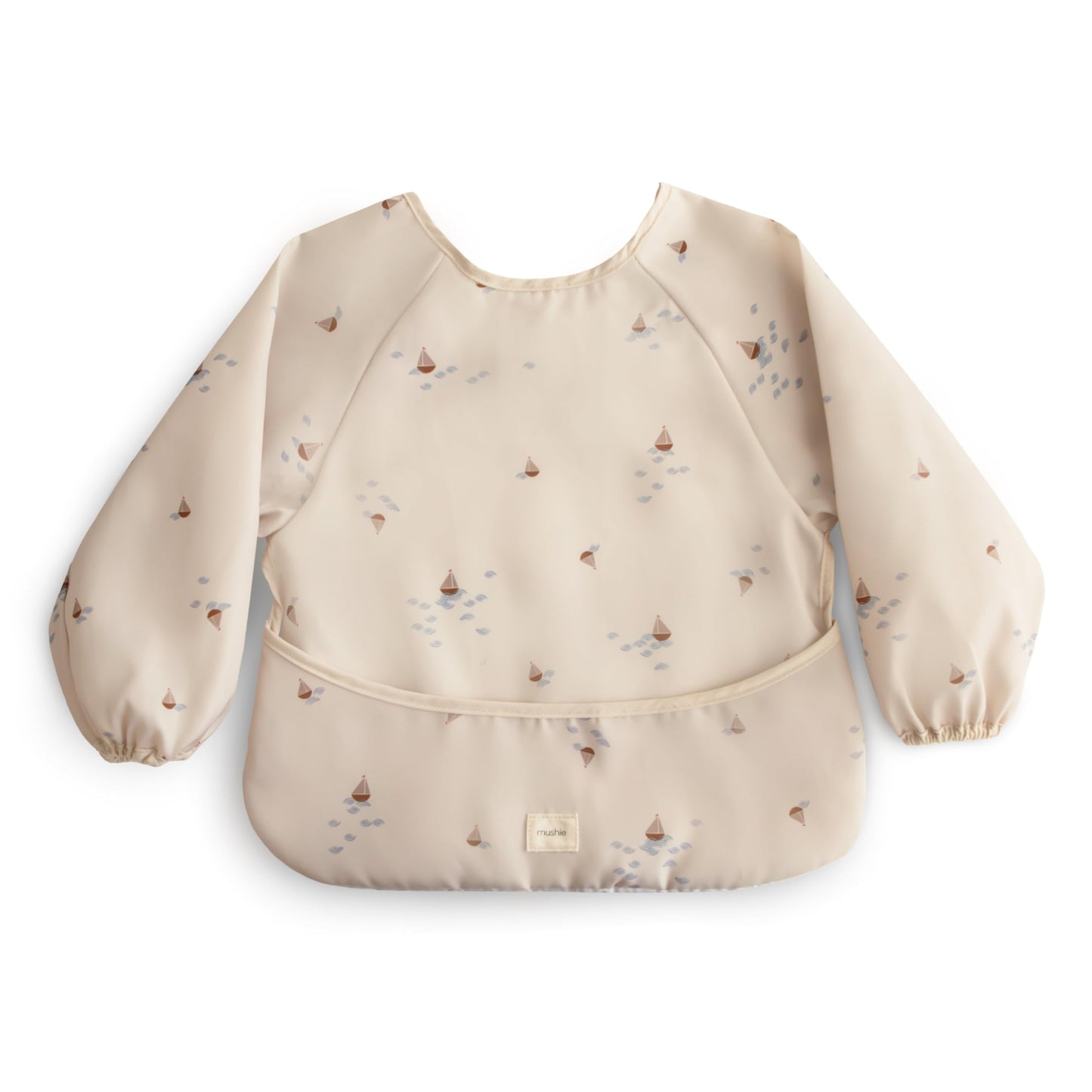 Mushie Long Sleeve Baby Bib | Mess Free & Waterproof Fabric For Toddlers | Adjustable Fit For Ages 6-24 Months (Boats)
