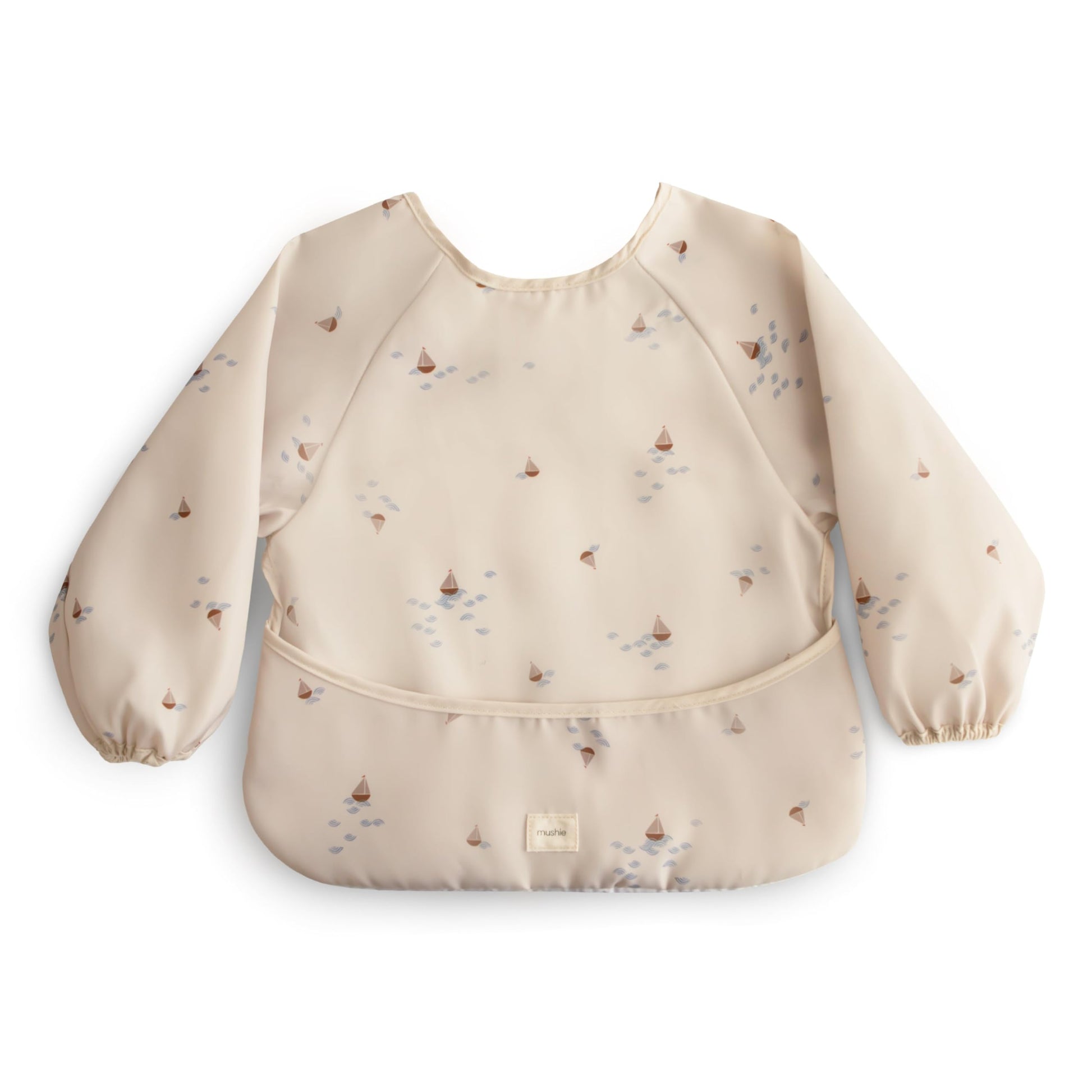 Mushie Long Sleeve Baby Bib | Mess Free & Waterproof Fabric For Toddlers | Adjustable Fit For Ages 6-24 Months (Boats)