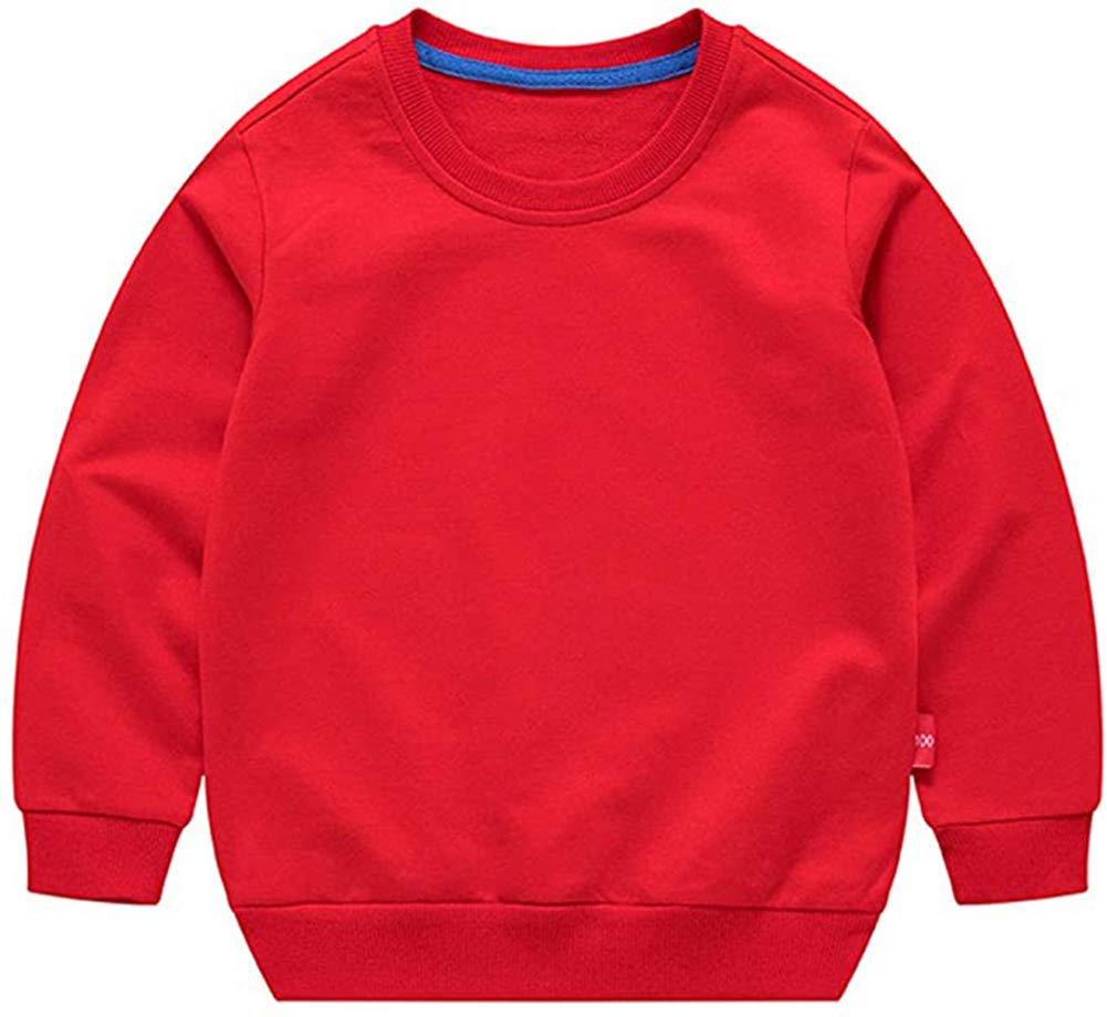 Unisex Kids Solid Cotton Thin Pullover Sweatshirt T-Shirt Toddler Baby Crewneck Long Sleeve Tshirts Tops Blouse Haxico Red
