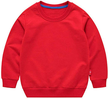 Unisex Kids Solid Cotton Thin Pullover Sweatshirt T-Shirt Toddler Baby Crewneck Long Sleeve Tshirts Tops Blouse Haxico Red