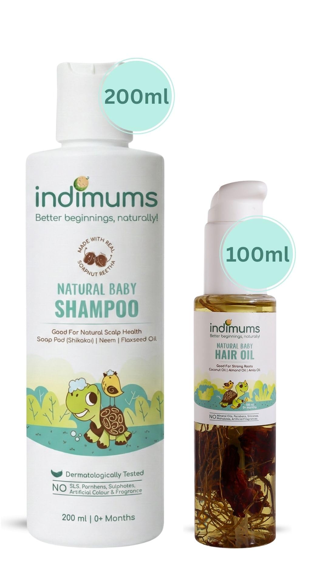 Indimums Natural Baby Hair Oil & Baby Shampoo | Promotes Healthy Scalp & Hair | Reetha, Almond, Coconut, Bhringraj, Hibiscus & A