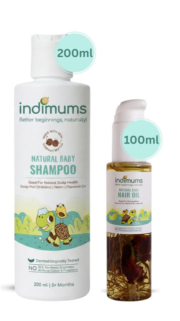 Indimums Natural Baby Hair Oil & Baby Shampoo | Promotes Healthy Scalp & Hair | Reetha, Almond, Coconut, Bhringraj, Hibiscus & A