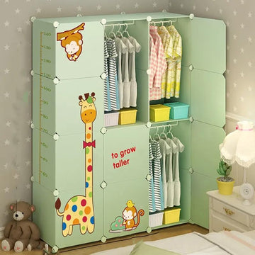 Evrum 12 Door Kids Plastic Wardrobe For Clothes, Foldable Plastic Almirah For Clothes, Collapsible Wardrobe For Storage, Baby Cu