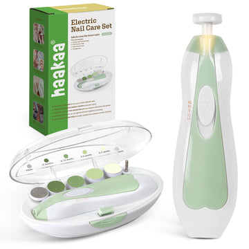 Haakaa Baby Nail File Electric Baby Nail Care Set With Led Light, Baby Nail Clippers For Newborn/Infants/Adults Toenails And Fin