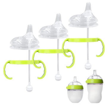 Sippy Cup Conversion Kit For Comotomo Baby Bottles, Soft Straw Top And Weighted Straw Transition Kit With Handles, Set Of 3