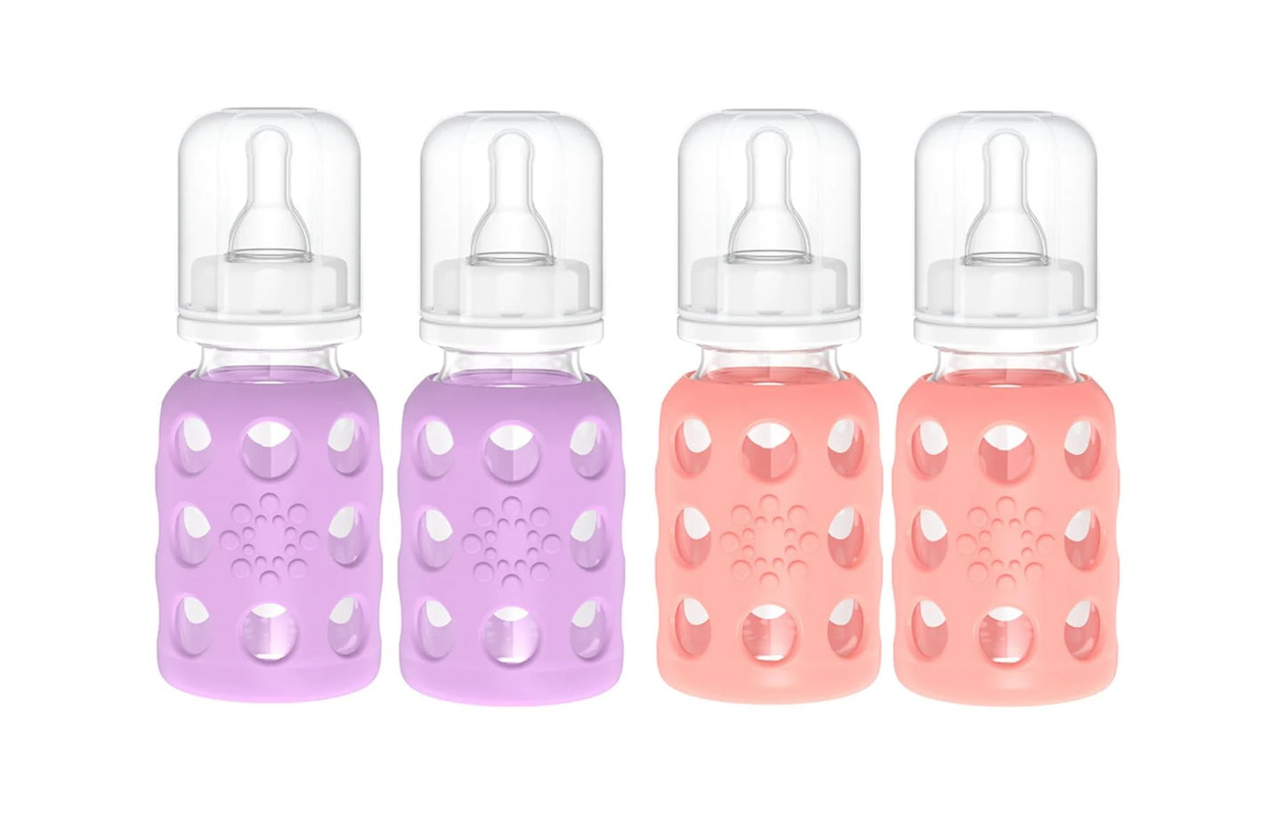 Lifefactory Glass Baby Bottles With Silicone Protection - 4-Pack, 4 Oz Each Bottle (2- Lavender & 2- Cantaloupe)