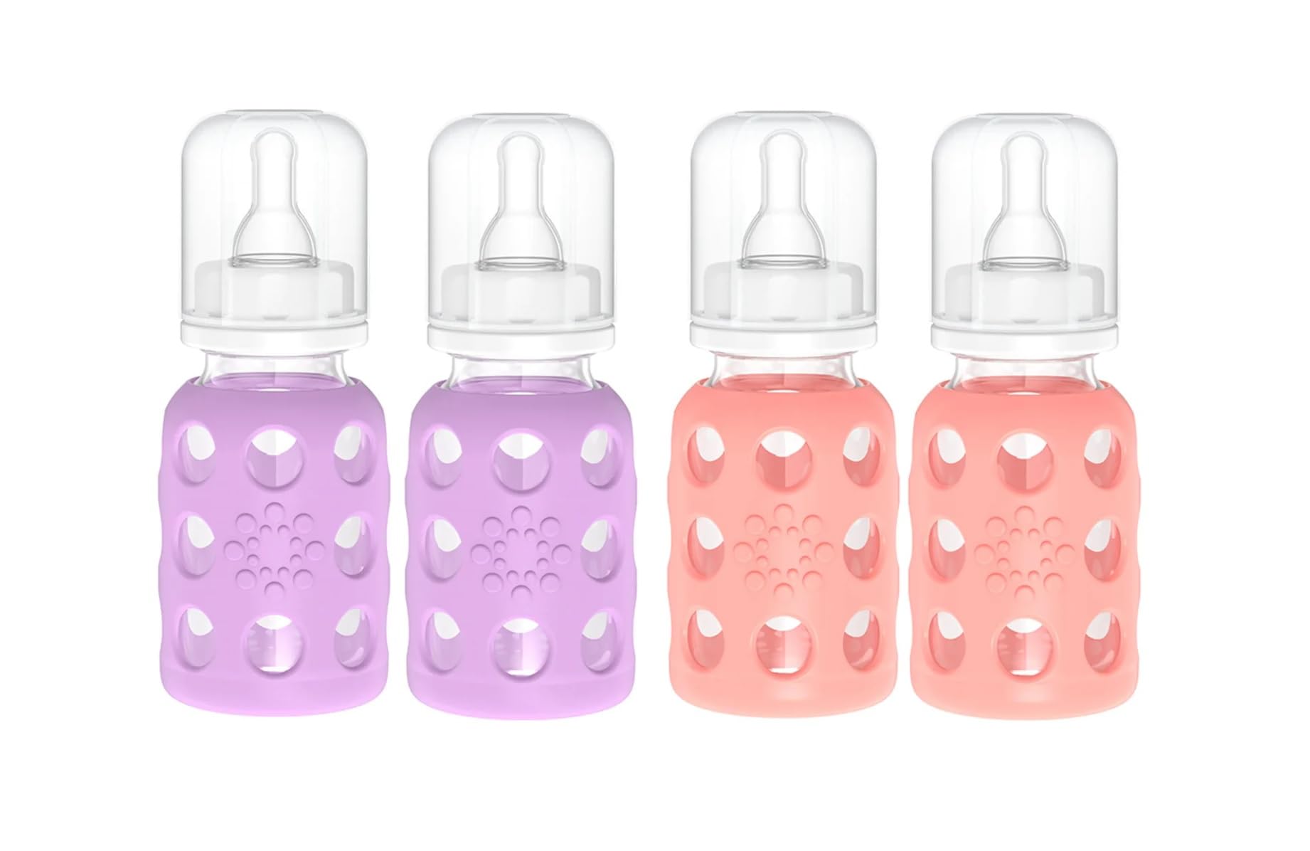 Lifefactory Glass Baby Bottles With Silicone Protection - 4-Pack, 4 Oz Each Bottle (2- Lavender & 2- Cantaloupe)