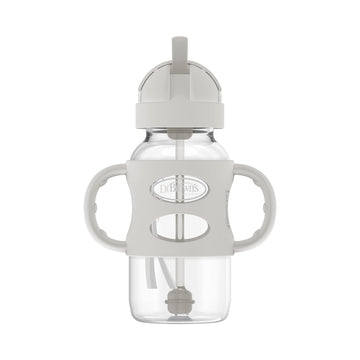 Dr. Browns Milestones Wide-Neck Sippy Straw Bottle With 100% Silicone Handles, 9Oz/270Ml, Gray, 1 Pack, 6M+