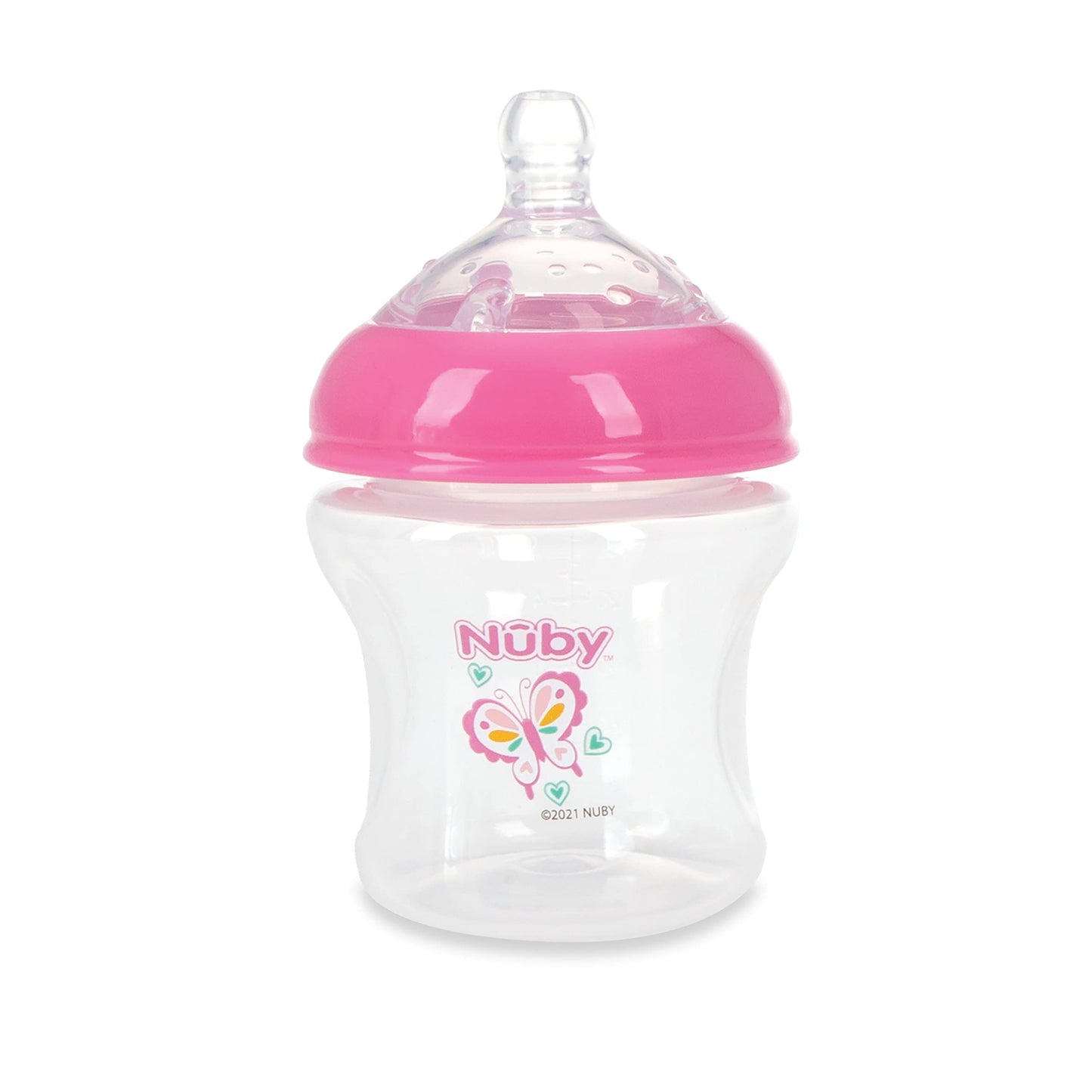 Nuby 3-Pack Infant Feeding Bottles With Slow Flow Breast Size Silicone Nipple: 0+ Months, 6Oz, 3 Pack Set: Delicate Star, Rainbo
