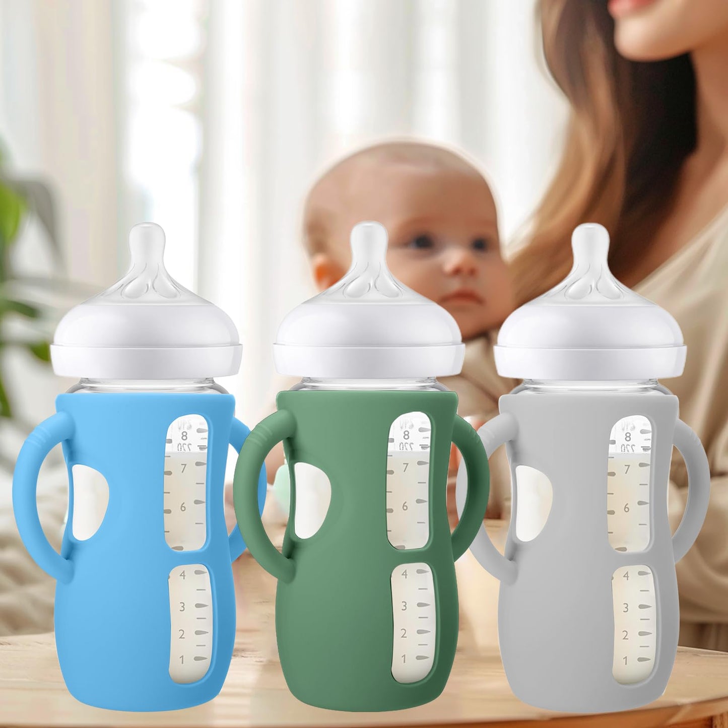Busoha 3 Pack Silicone Sleeves For Avent Natural Baby Bottles - Drop Protection Baby Bottle Holder With Handle Compatible With P