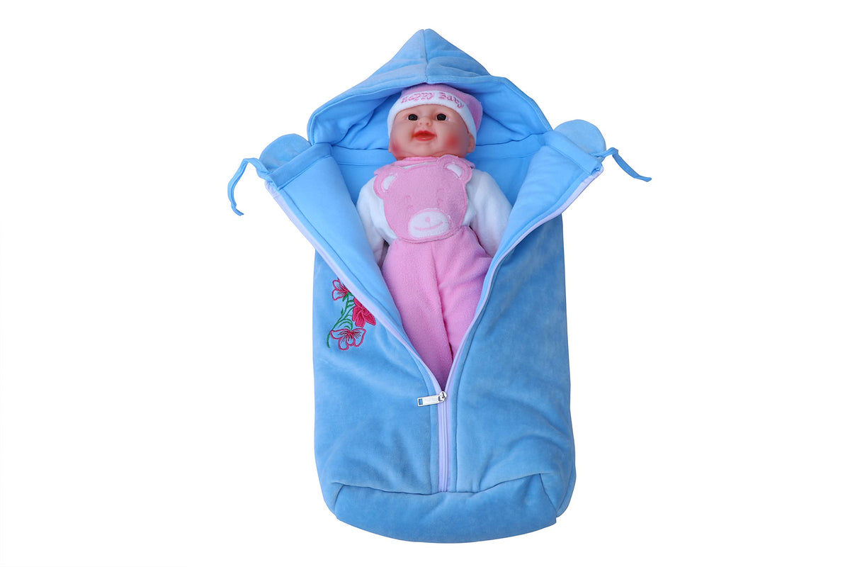 Popular Babys Sleeping and Carry Bag Wash Cloth for New Born 100% Cotton/Reusable Extra Soft/New Born Baby Bedding (Blue)