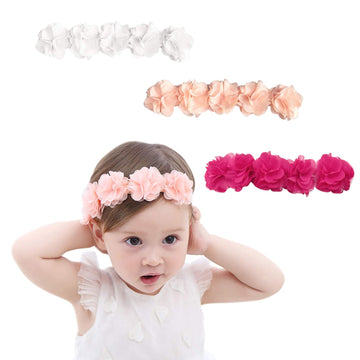 3 Pack Flower Crown Baby Headbands Newborn Floral Headbands Set For 4-24 Months