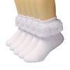 Looching 5 Pairs Toddler Baby Girls Ruffle Lace Trim Socks Eyelet Cotton White Frilly Ankle Soft Dress Socks Kids Princess Socks