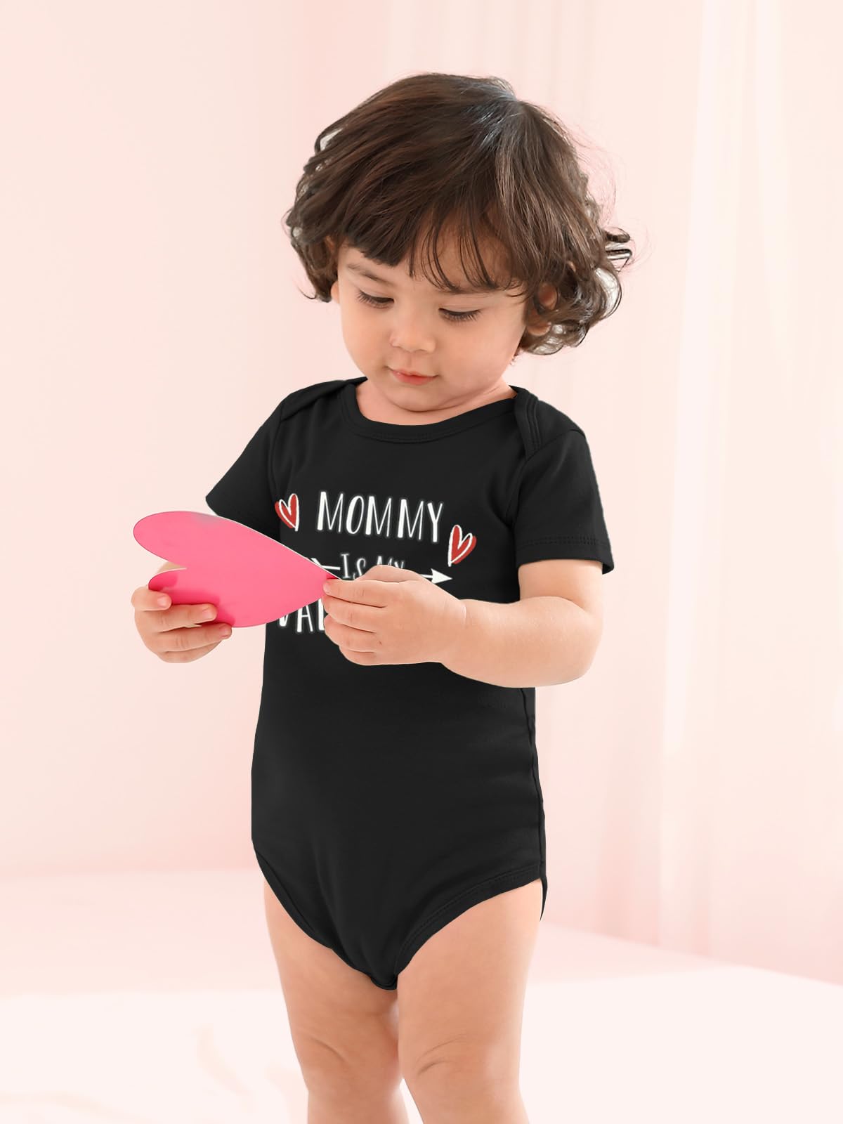 Besserbay Valentine'S Day Baby Short Sleeve Love Bodysuit Mommy Is My Valentine Black Onesie 9-12 Months
