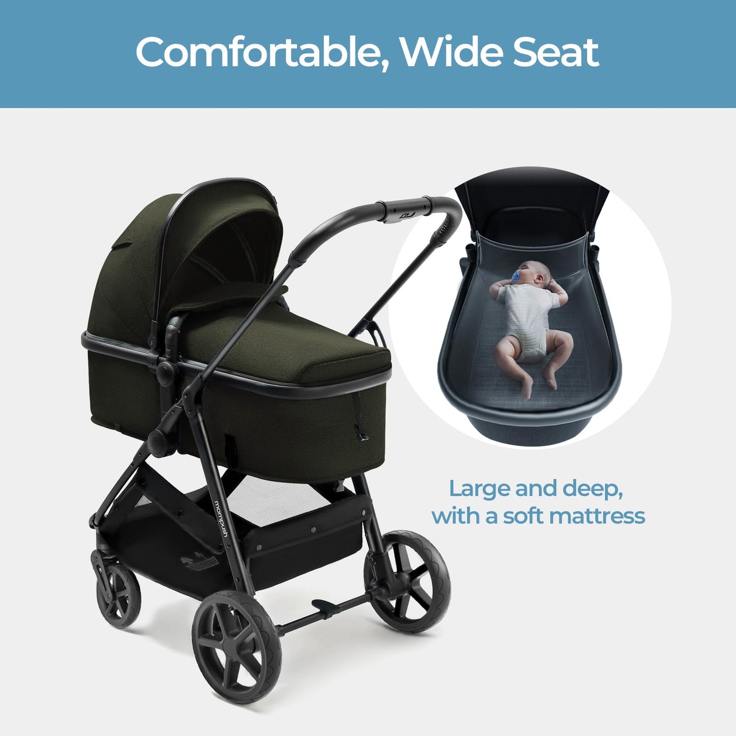 Mompush Wiz 2-In-1 Convertible Baby Stroller With Bassinet Mode - Foldable Infant Stroller To Explore More As A Family - Toddler