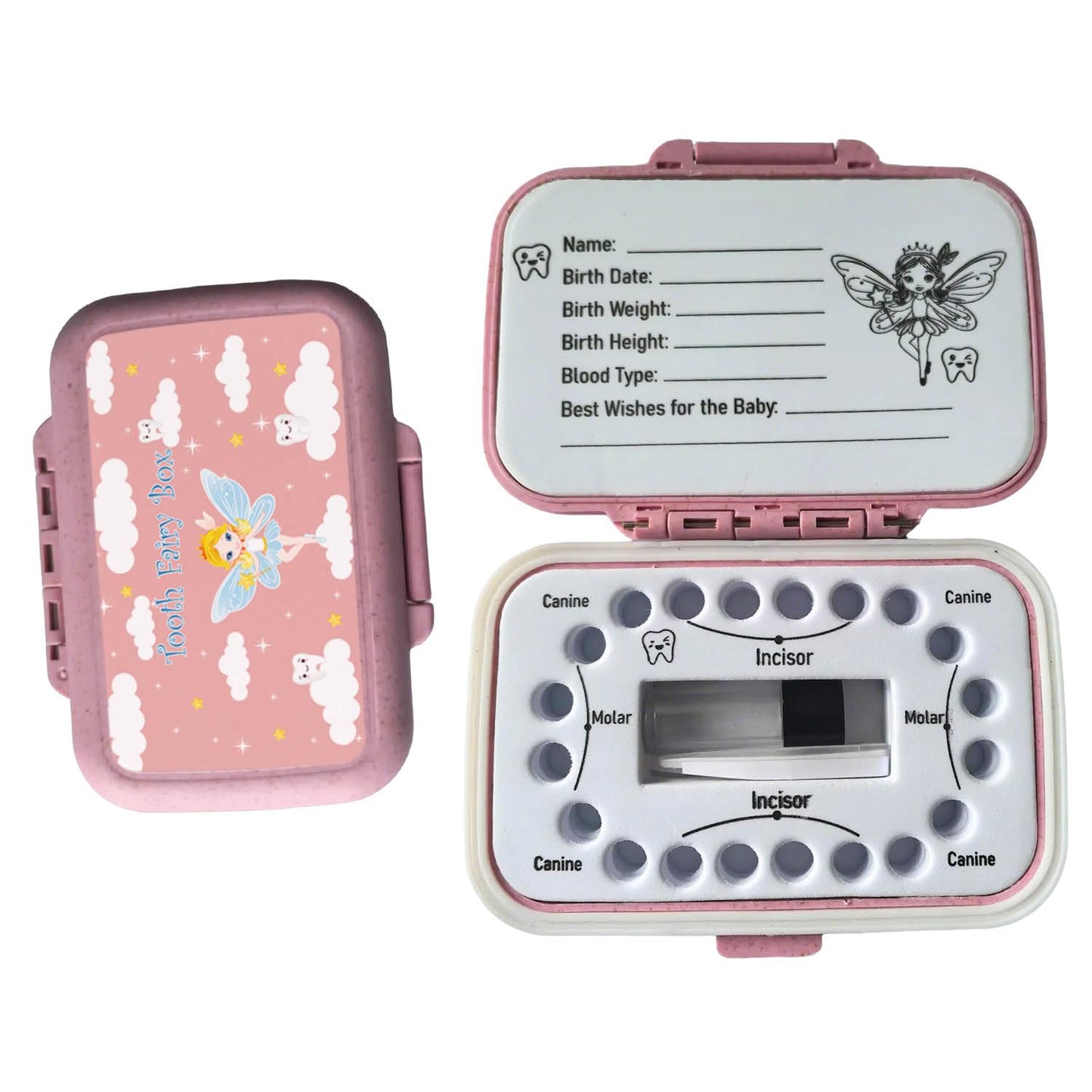 Tooth Fairy Box & Baby Tooth Keepsake Case For Kids - Natural Wheat Straw & Pp Material, Easy-Write Eva Liner - Pink