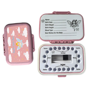 Tooth Fairy Box & Baby Tooth Keepsake Case For Kids - Natural Wheat Straw & Pp Material, Easy-Write Eva Liner - Pink