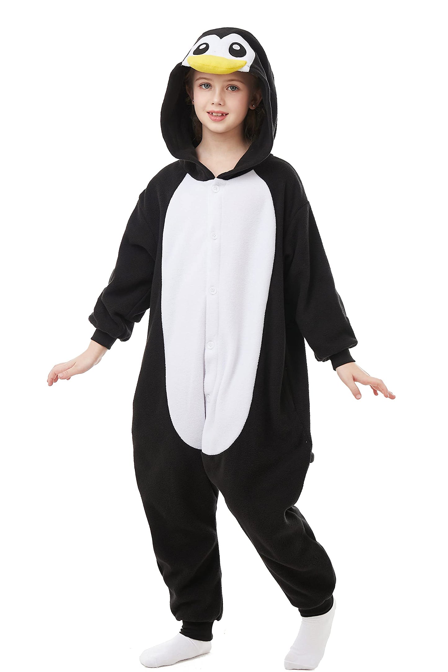CANASOUR Peguin Onesie Kids Halloween Cosplay Costume Girls One Piece Pjs Anime Unisex Hoodie Pajamas Black For 8-10 Years Boys