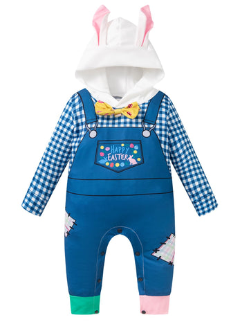 Latobreath Newborn Baby Boy Girl Easter Costume Outfit Long Sleeve Hooded Romper Bunny Ear Face Infant Clothes(6-12M)