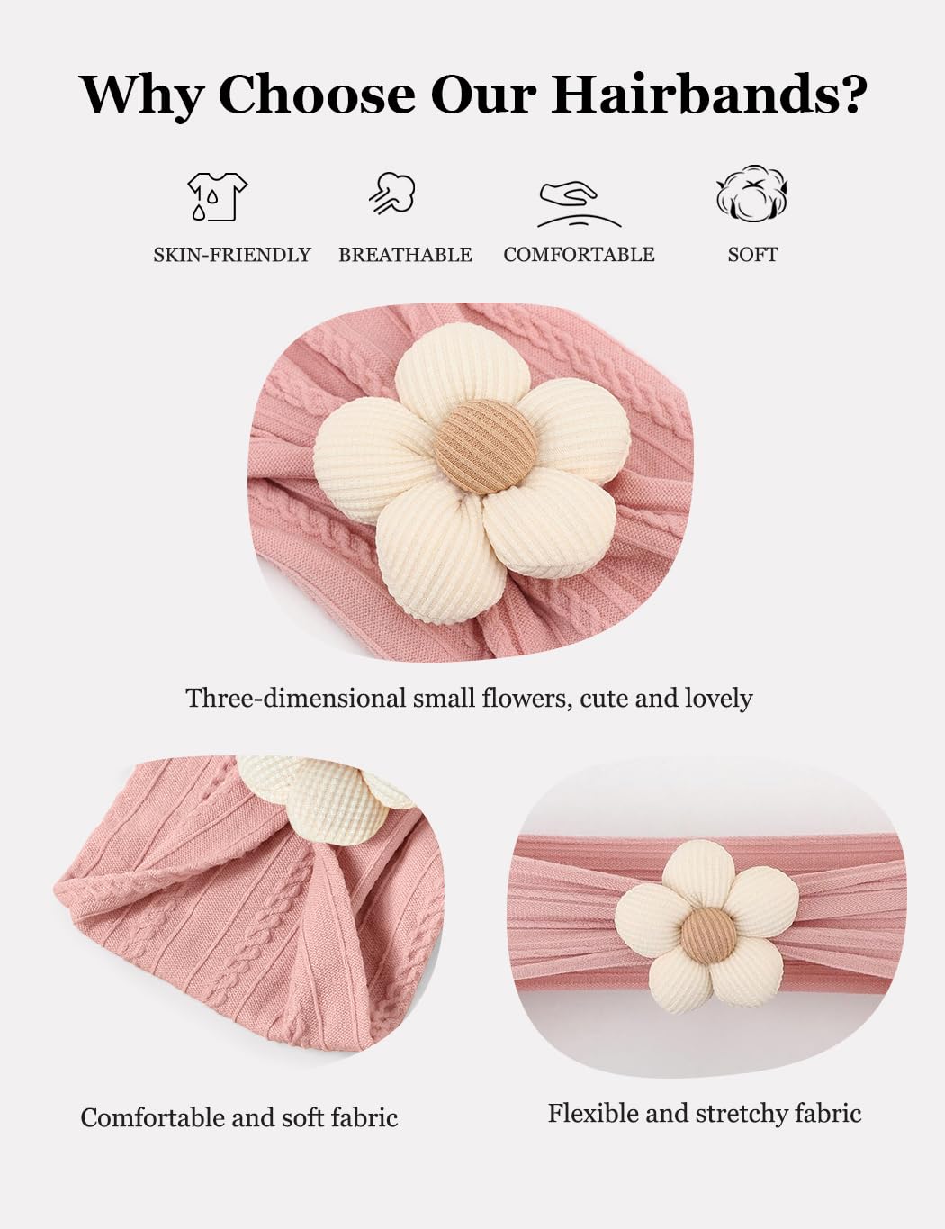 Zurlefy Stretchy Baby Girl Headbands Bows, Infant Headband Bows For Baby Bonnet Newborn Head Wraps Toddler Unisex (03H-16)