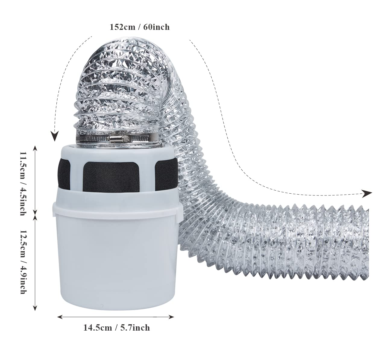 VIWINVELA 3 IN 1 Indoor Dryer Vent Kit Filter Bucket for Electric Dryer with 4-Inch by 5-Feet Proflex Duct (Silver)