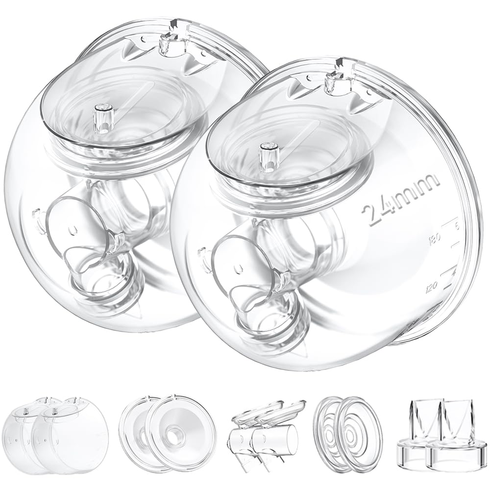 Two Full Milk Collector Cup Sets with 24mm Flange Compatible with Momcozy S12 Pro/S9 Pro Breast Pump, NOT for S9/S12, Replacemen