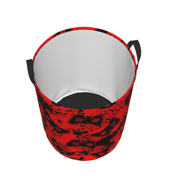 Gbuzozie Game Joysticks Red Background Round Laundry Hamper Storage Basket Toys Clothes Organizer Bin For Home Bathroom Bedroom