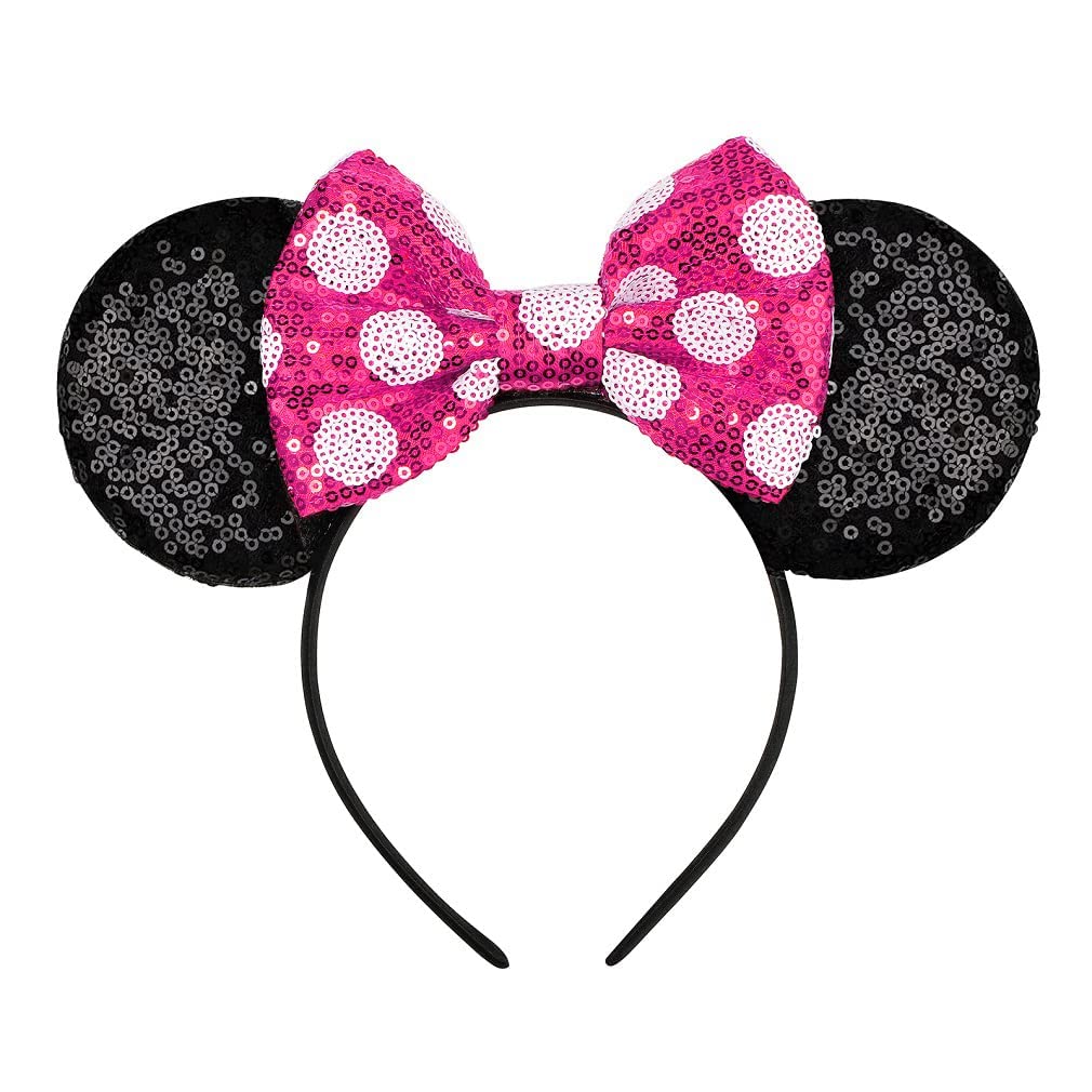 Razko Iridescent Rose Gold And Silver Blue Rainbow Ears Headband, One Size Fits All (Polka Dot-Rose Red)