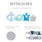 Dodo Babies Teething Toy & Pacifier Clip Set - Silicone Teether Four Pack Plus Two Universal Holder Paci Leashes And Binky Case