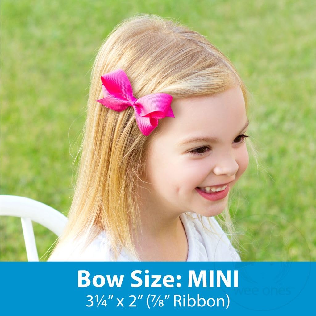 Wee Ones Girls' Valentines Day Grosgrain Hair Bow On Weestay No-Slip Clip, Valentine Heart Print, Mini, Pearl Pink