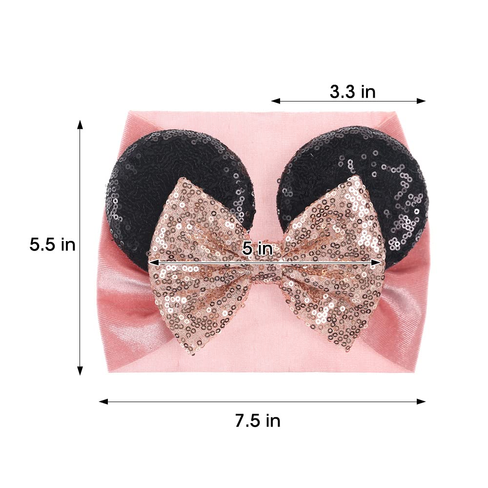 Jiahang Baby Girl Mouse Ears Turban Headwrap With Sequin Bows, Wide Velvet Hairband, Hair Bow Headband For Newborn Toddler, Kids