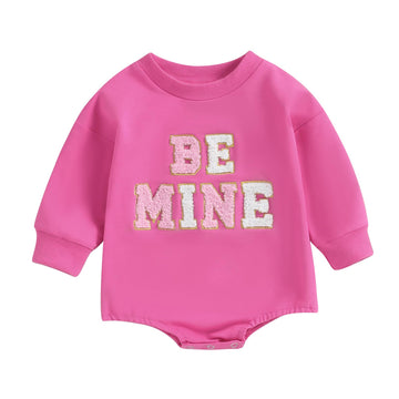 Socutebabe Baby Girl Boy Valentines Day Outfit Cute Heart Sweatshirts Bubble Romper Onesie Valentines Day Toddler Clothes (Be Mi