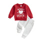 Coorally Toddlers Two-Piece Valentine'S Day Outfits Baby Boy Girl Long-Sleeve Crewneck Printed Sweatshirt And Pants Sets (Red Wh