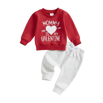 Coorally Toddlers Two-Piece Valentine'S Day Outfits Baby Boy Girl Long-Sleeve Crewneck Printed Sweatshirt And Pants Sets (Red Wh