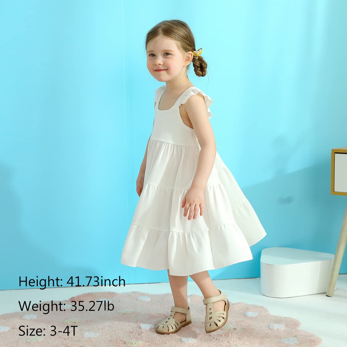 Younger Tree Toddler Girl Outfits Baby Ruffled Sleeveless Princess Dresses Tutu Skirt Summer Sleeveless Smocking Casual Dress(5-