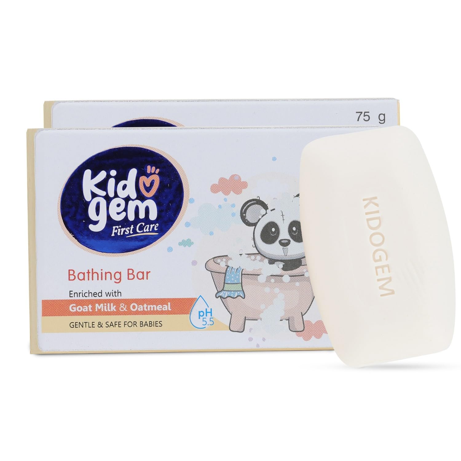 Kidogem Baby Bathing Bar 75G (Pack Of 2) Enriched With Goat Milk, Oatmeal & Shea Butter, Ph Balanced, ParabenFree Soap For Newb