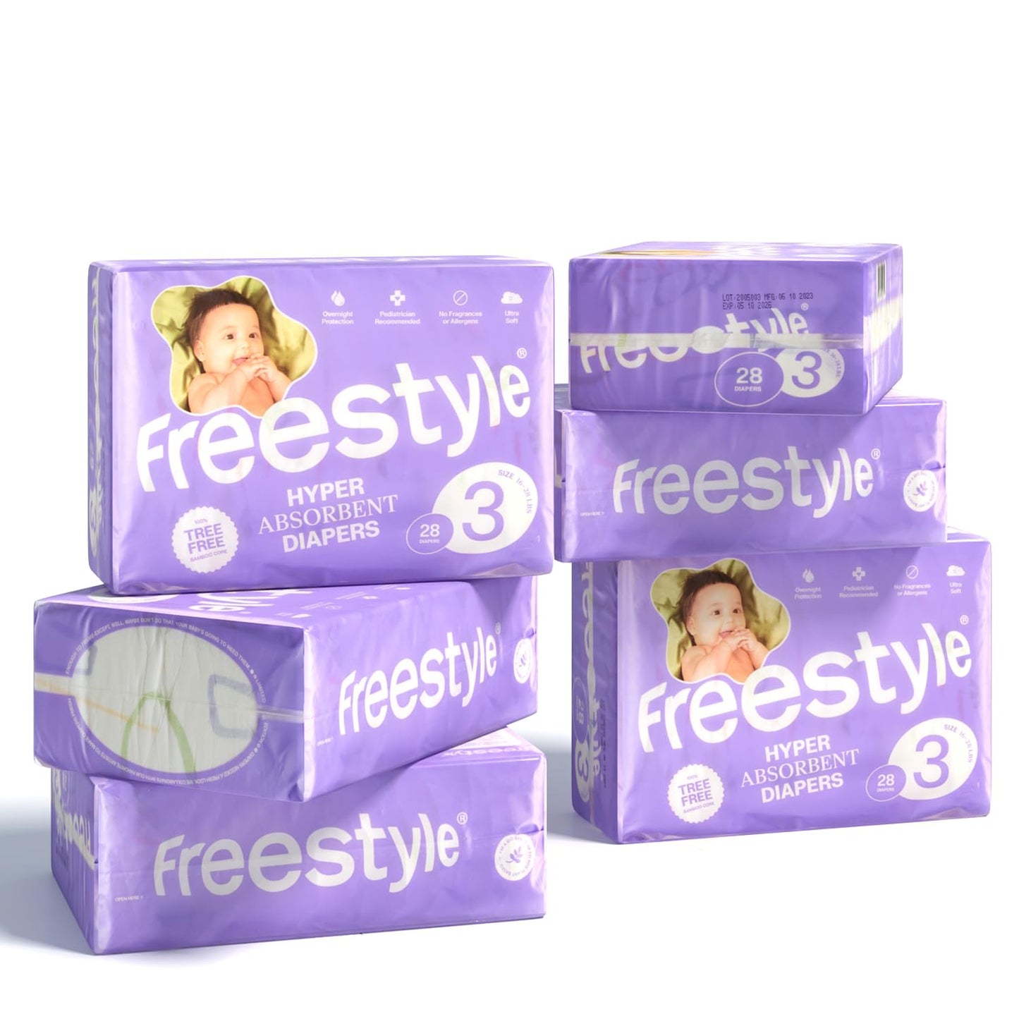 Freestyle Diapers - (Size 3) Hyper Absorbent & Non-Toxic - Disposable Diapers For Sensitive Skin - Ultra Soft Diapers (16-28 Lbs