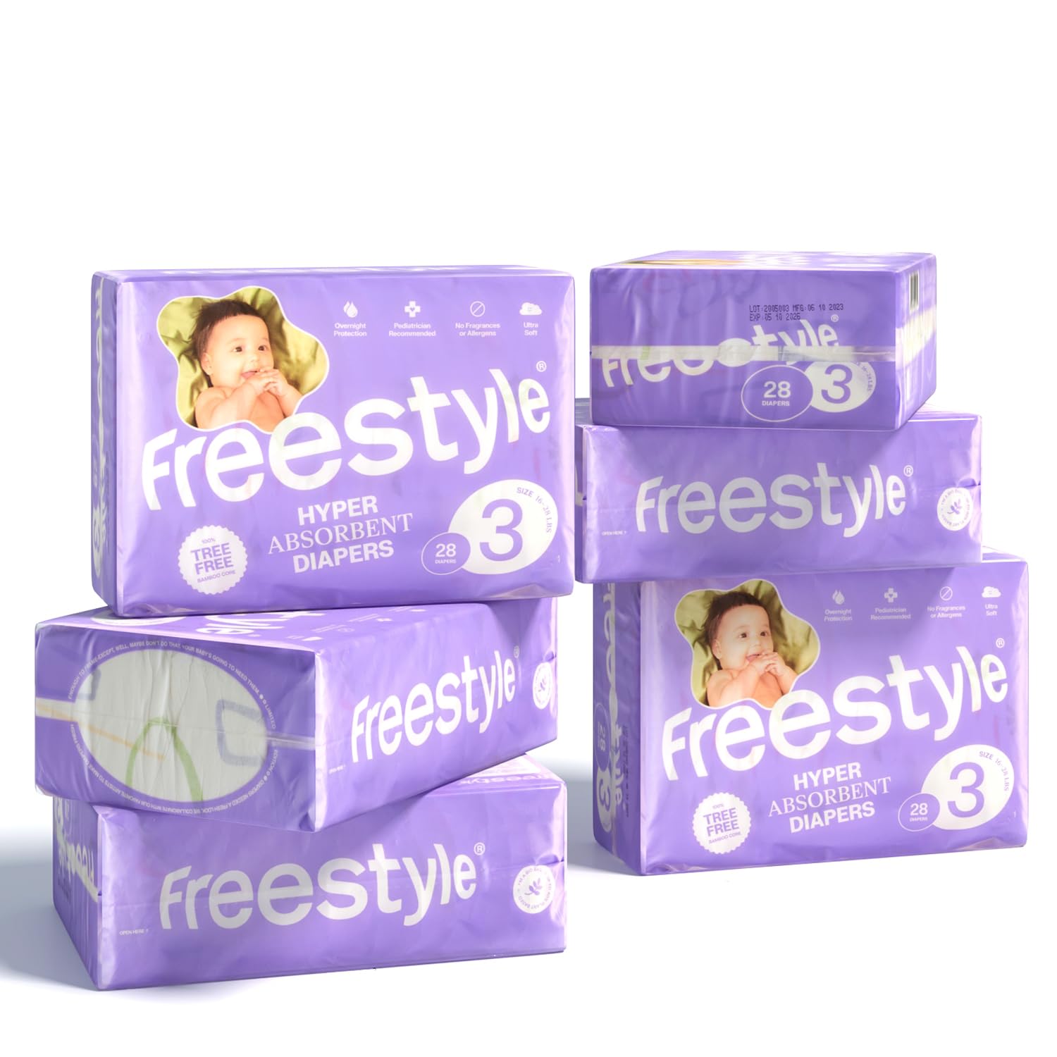 Freestyle Diapers - (Size 3) Hyper Absorbent & Non-Toxic - Disposable Diapers For Sensitive Skin - Ultra Soft Diapers (16-28 Lbs