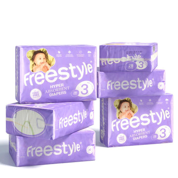 Freestyle Diapers - (Size 3) Hyper Absorbent & Non-Toxic - Disposable Diapers For Sensitive Skin - Ultra Soft Diapers (16-28 Lbs
