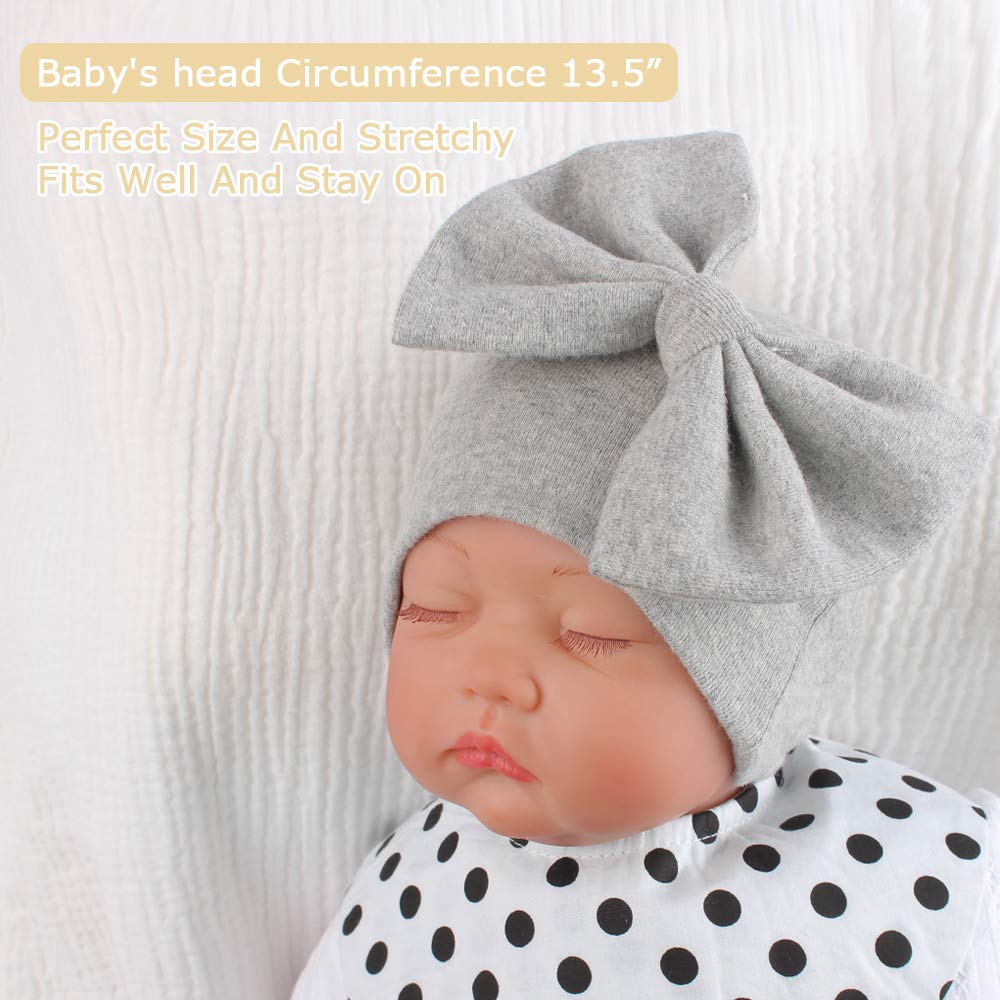 Newborn Baby Girl Hat Cotton Baby Bow Beanie Spring Infant Hats For Girls 0-6Months (White+Pink+Gray, 6-12 Months)