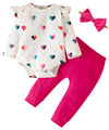 Fullfamous Baby Girl Clothes Gifts Outfits,Fall Winter Long Sleeve Romper And Pant Set Raspberry Heart 18-24 Months