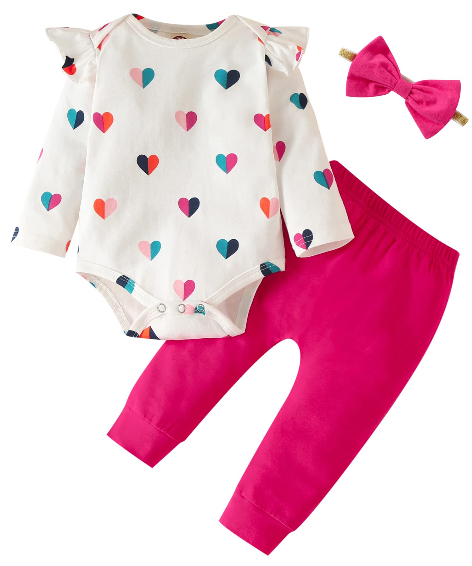 Fullfamous Baby Girl Clothes Gifts Outfits,Fall Winter Long Sleeve Romper And Pant Set Raspberry Heart 18-24 Months