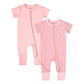 Teach Leanbh Baby Boys Girls 2-Pack Romper Jumpsuits Cotton 2 Way Zipper Short Sleeve Footless Sleep And Play 3-24 Months (Pink,
