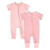 Teach Leanbh Baby Boys Girls 2-Pack Romper Jumpsuits Cotton 2 Way Zipper Short Sleeve Footless Sleep And Play 3-24 Months (Pink,