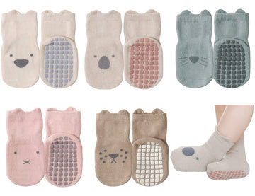 Exegawe Toddler Non Slip Socks, Cute Baby Socks With Grips Crew Socks 5 Pairs(S/6-12M)
