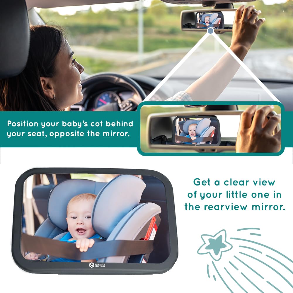 Rightcar Solutions Baby Car Mirror For Infant | Rear Facing Car Seat Mirror For Infant & Newborn | Shatterproof, Wide Crystal Cl
